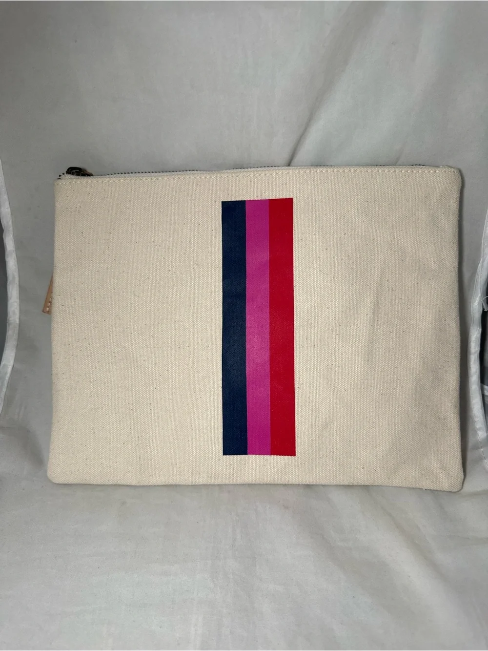 Parker Thatch Baby Lee Canvas Stripes Pouch Clutch Bag Leather Zipper Pull USED
